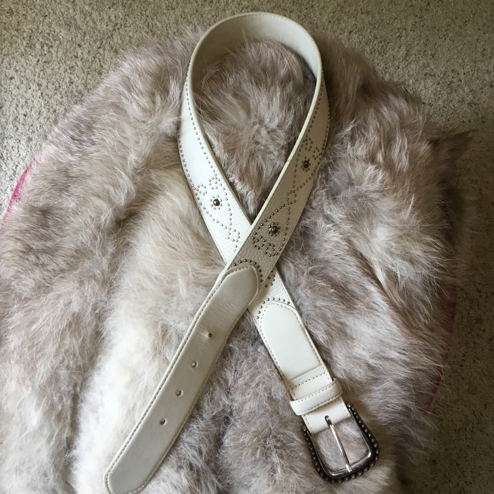 Brighton White Leather Silver Studded Belt